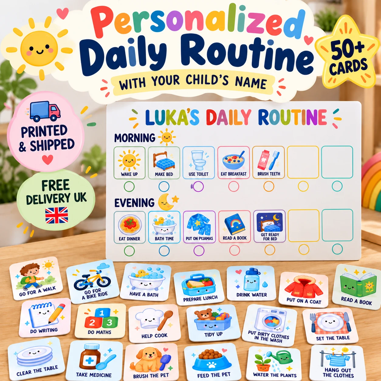 Personalised Daily Routine Kit with example name Luka and free UK delivery